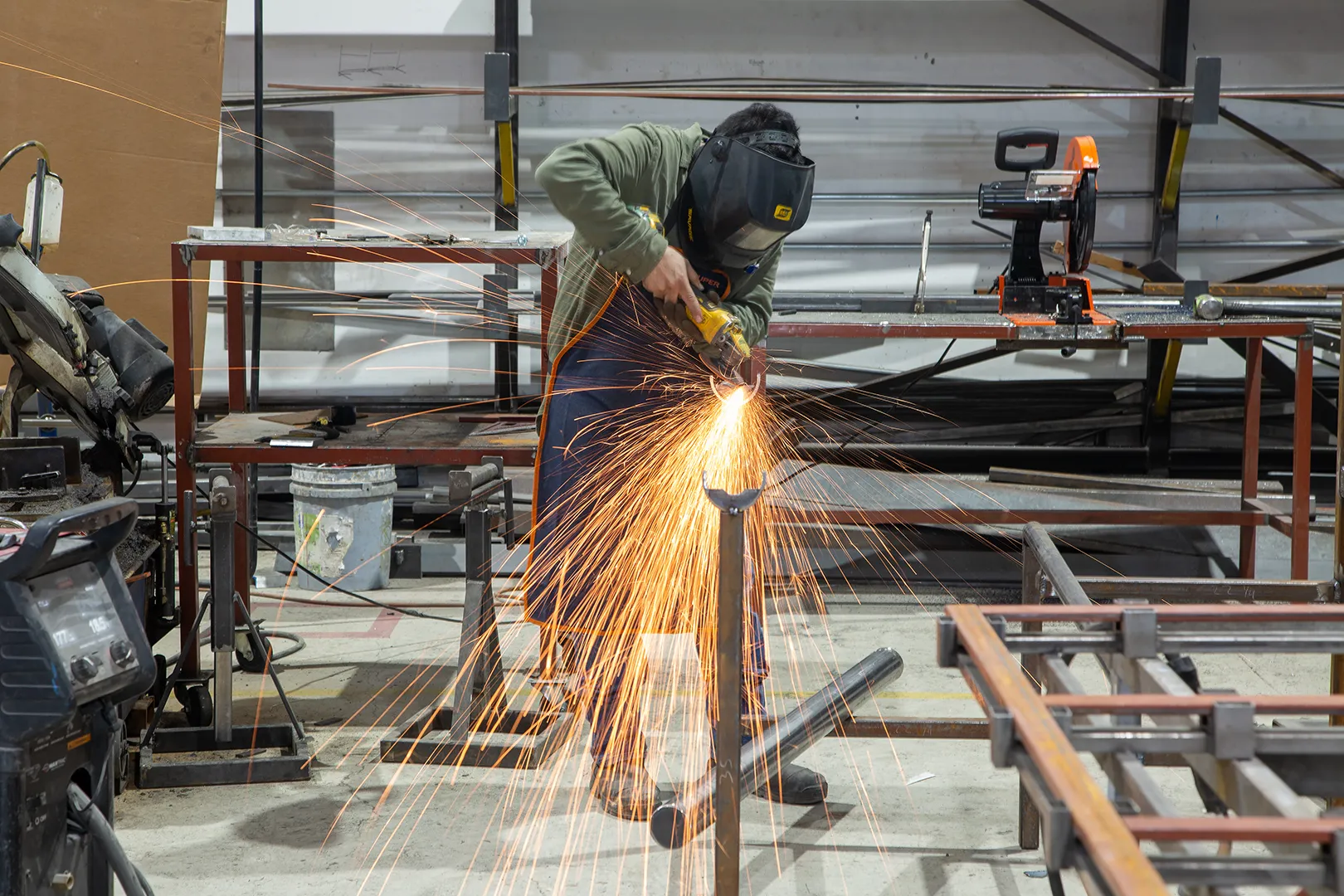 Grinding sparks on the Domo factory floor