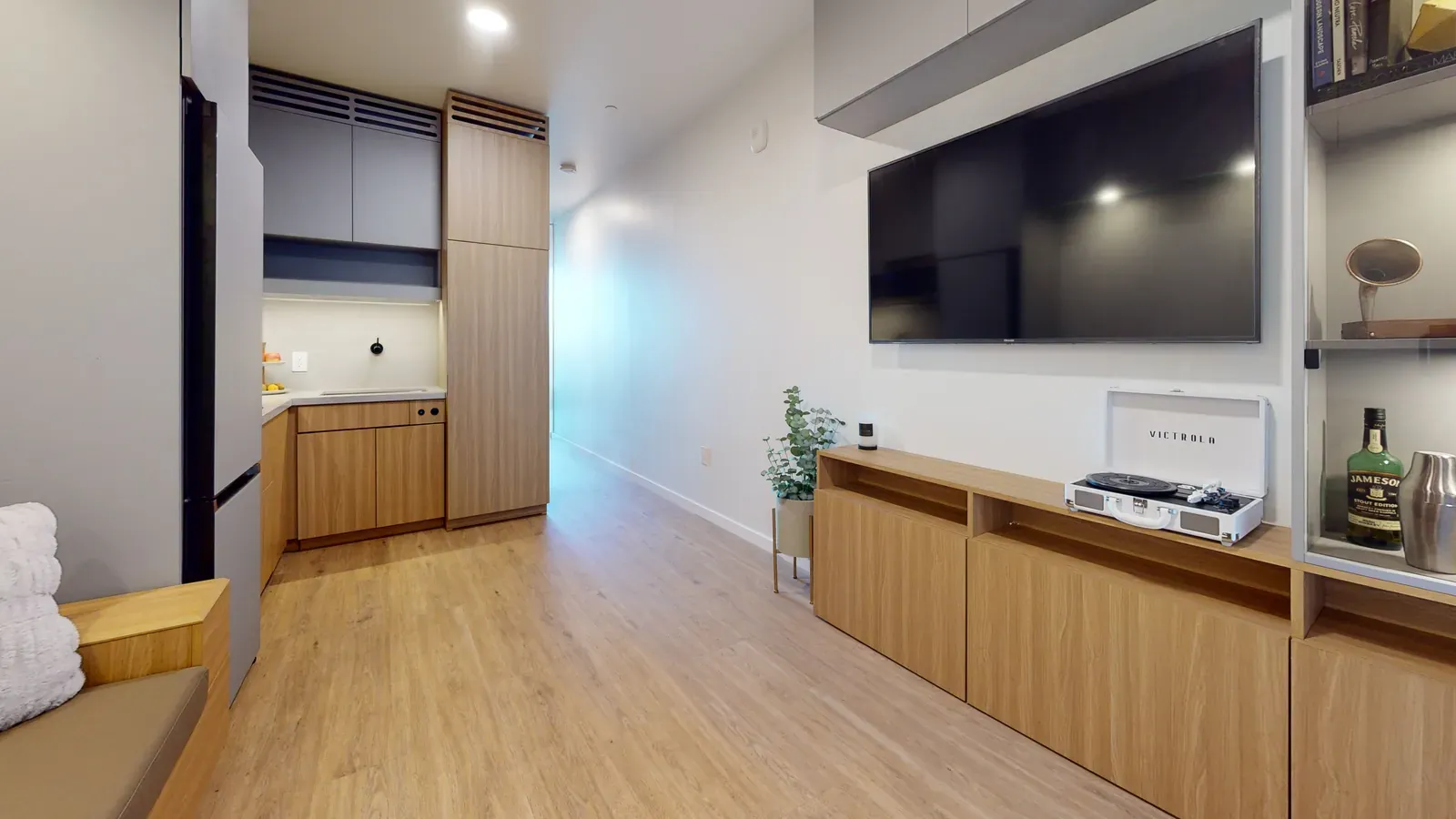 Factory-finished living room in a Domo residence operated by Domo Living